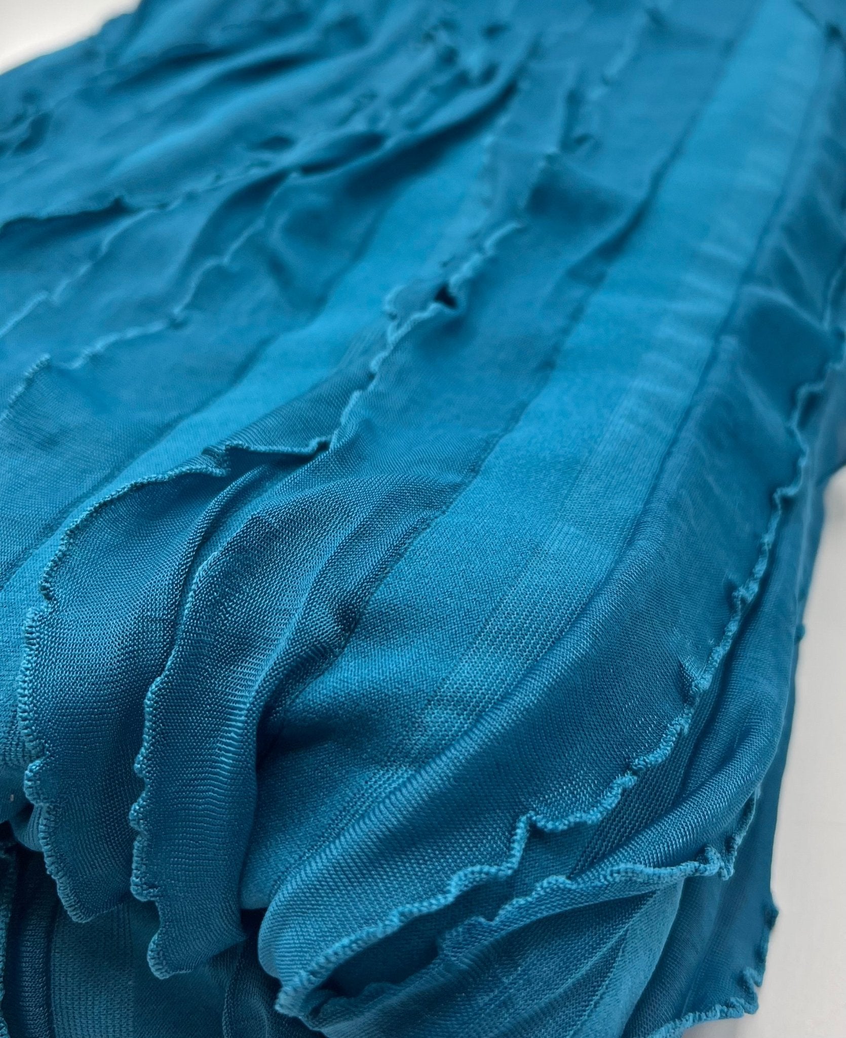 Teal Ruffle Textured 4 Way Stretch Fabric - T9 Fabrics